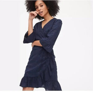 Gap Wrap Dress Eyelet Ruffle Navy Blue Size XS